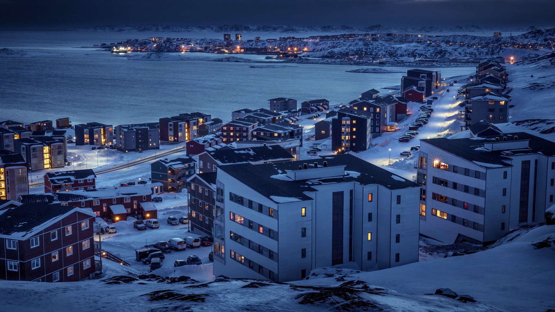 冰天雪地,小镇,夜景,冰雪,海岸,风景大片