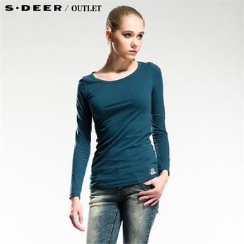 sdeer圣迪奥专柜正品女装英文标纯色长袖全棉