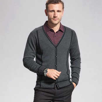 鹿王 秋冬新款 <em>开衫V领</em>纯羊毛毛衣<em>男士</em>休闲装