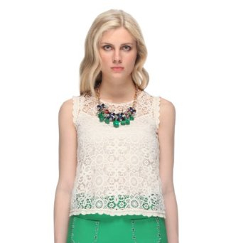 five plus 女式 纯色镂空刺绣花边无袖衬衫 - 卫衣