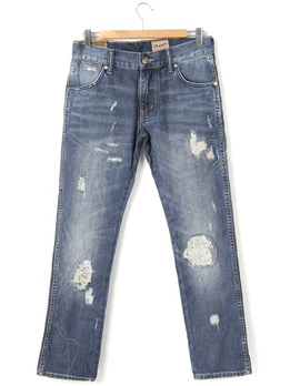 Wrangler破洞补丁时尚个性牛仔裤 (男款) - 牛仔