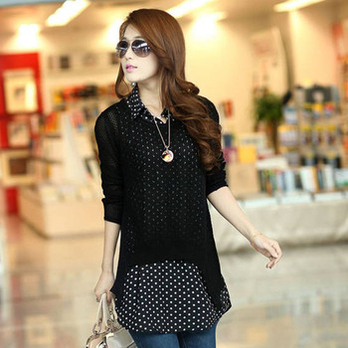 货到付款 初冉2014春款镂空针织雪纺打底衫 F