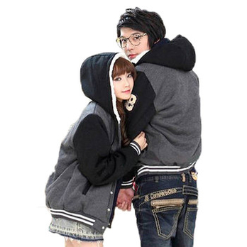 韩版情侣装加厚外套 冬装棒球衣 开衫带帽长袖