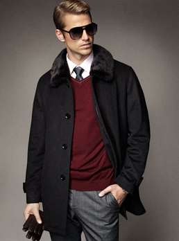 至尊商务经典美国貂领纯羊绒大衣 - 风衣\/男士