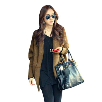 天空岛 韩版宽松<em>蝙蝠袖</em>中长款复古<em>开衫</em>大码毛