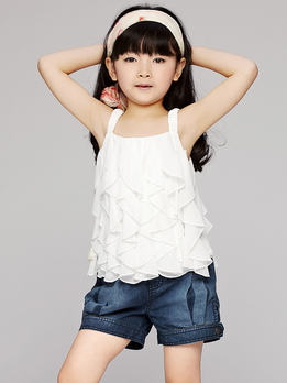longbeibei白色公主<em>雪纺女童</em>蛋糕吊带衫LTL42