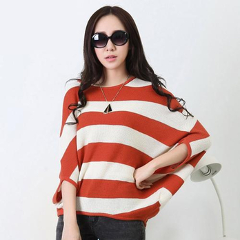 韩都衣舍 春装新款女装圆领蝙蝠七分袖针织衫