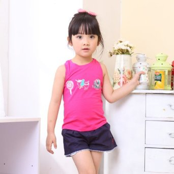蓝眼精灵童装女<em>上衣</em> 休闲无袖<em>背心</em> 圆领 <em>女童</em> 纯