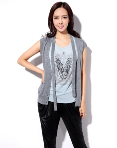 <em>灰色</em>纯色盖<em>肩袖针织开衫</em> - 针织衫/女士上衣/女