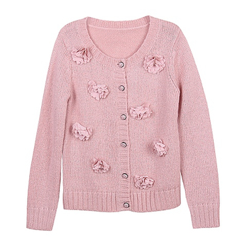 FAIRYFAIR淑女屋 新款<em>粉红</em>羊毛花朵针织<em>开衫</em>