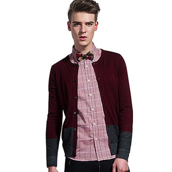 GLM 2014年<em>新款</em>春装男士<em>圆领开衫</em>时尚拼接撞