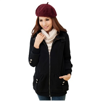 洛熙 rr 春款女带帽<em>抓绒开衫卫衣中长款</em>外套 - 初