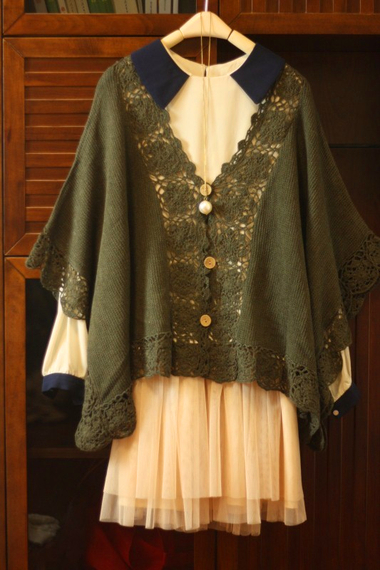 新款原单镂空<em>手工编织</em>钩花手钩披肩<em>开衫针织衫</em>