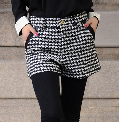 YN 欧美街拍<em>千鸟格</em>子短裤 百搭<em>黑白格短裤</em> 修身