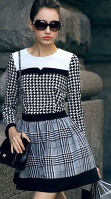 欧洲站大牌明星千鸟格秋冬女士连衣裙打底裙