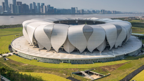 空中鸟瞰杭g20主会场 杭州国际博览中心