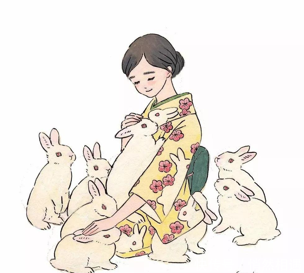 手绘-女插画家与兔子的理想生活