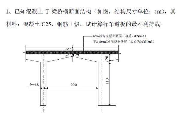 已知混凝土t梁桥横断面结构,其材料:混凝土c25,钢筋Ⅰ