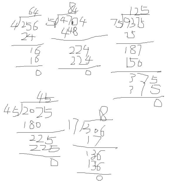 数学除法的竖式计算:(帮忙下)256÷4 4704÷5