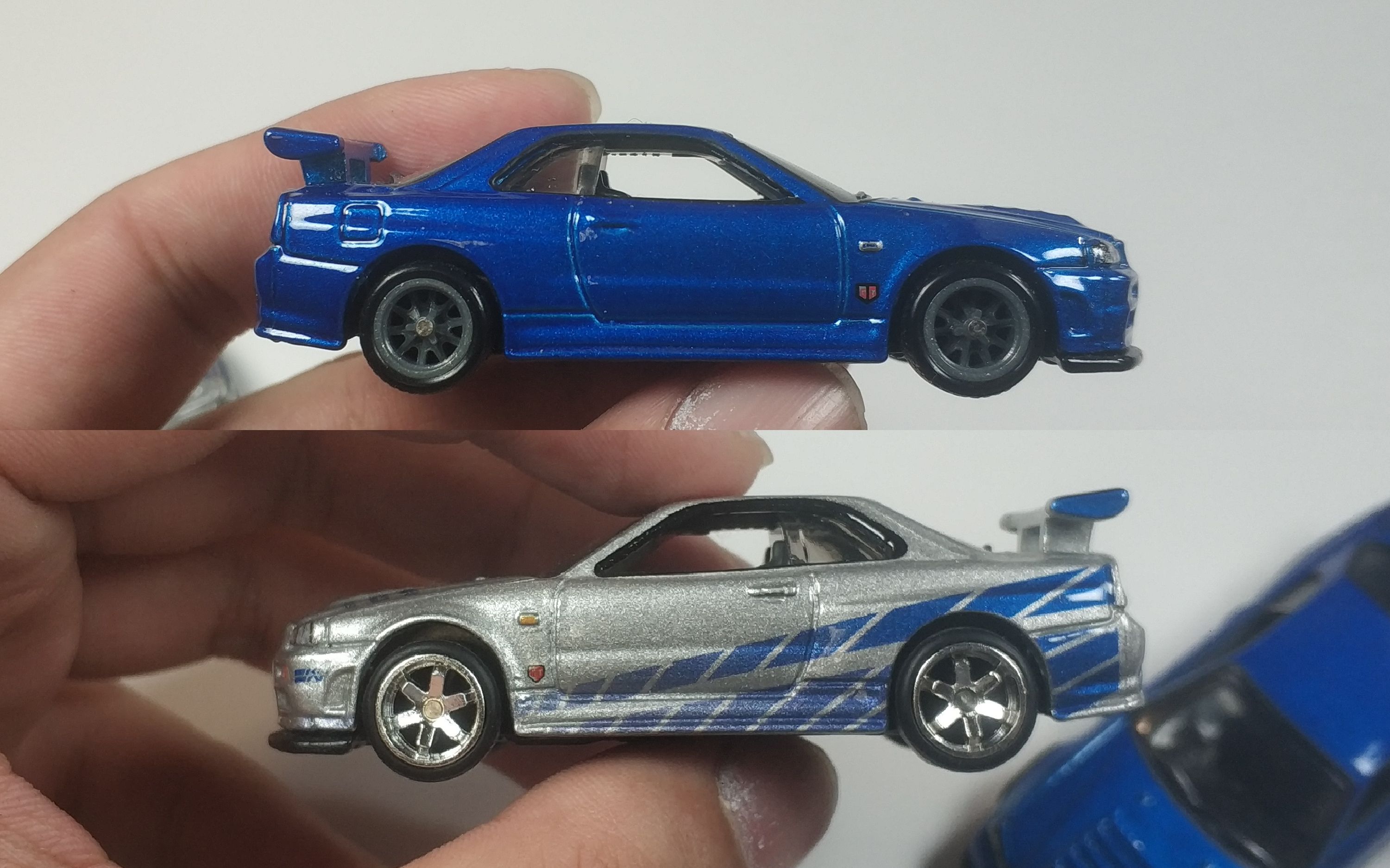 风火轮小车模型 速度与激情2/4 保罗沃克座驾 两台gtr r34 对比