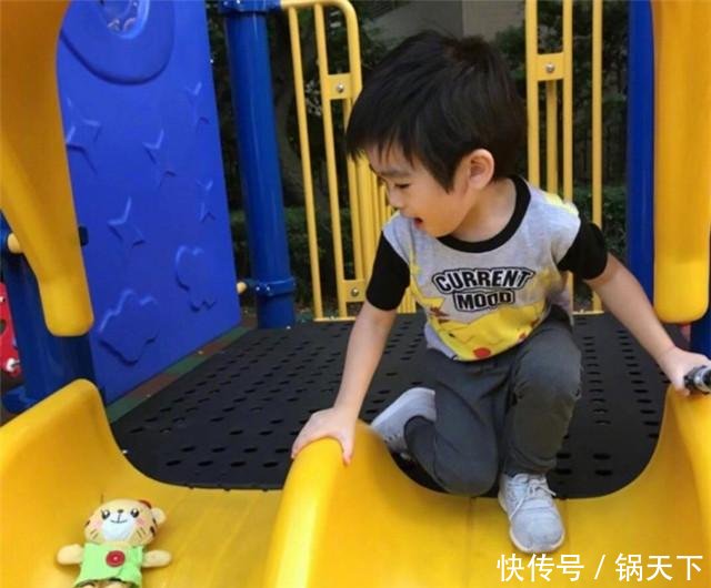 林志颖的双胞胎儿子玩滑梯也要带着小花想起K