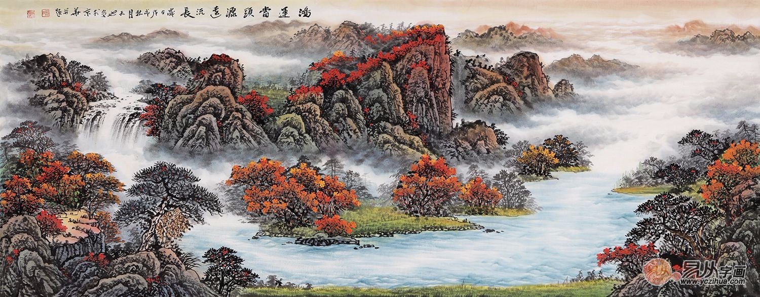 鸿运聚宝盆 易天也新品风水画《鸿运当头源远流长》 作品来源:易从