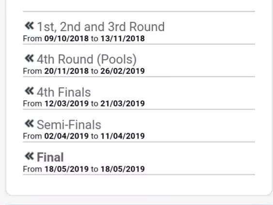 2018-2019赛季CEV女排欧冠赛程