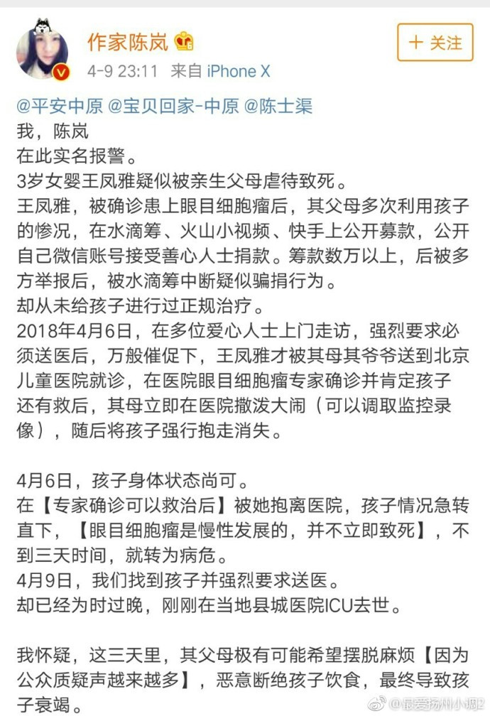 凤雅事件中的大V陈岚:我没造谣，道歉是基于谦卑而已