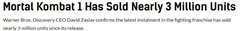 发售不足两月：《真人快打1》全球销量已近300万套！