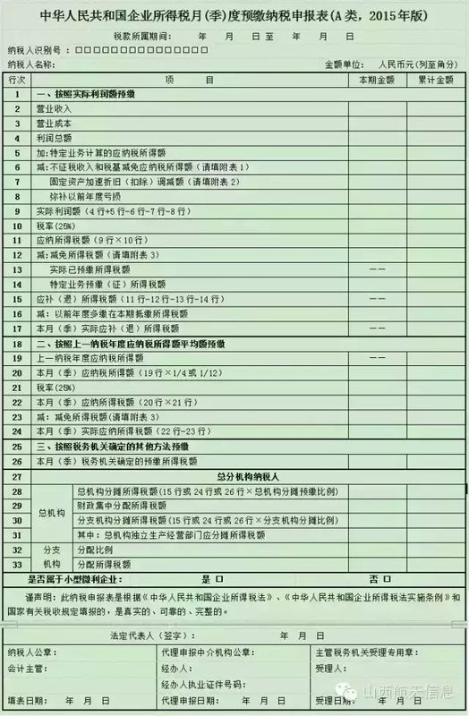 企业所得税季度纳税申报表A类怎样填列_360问