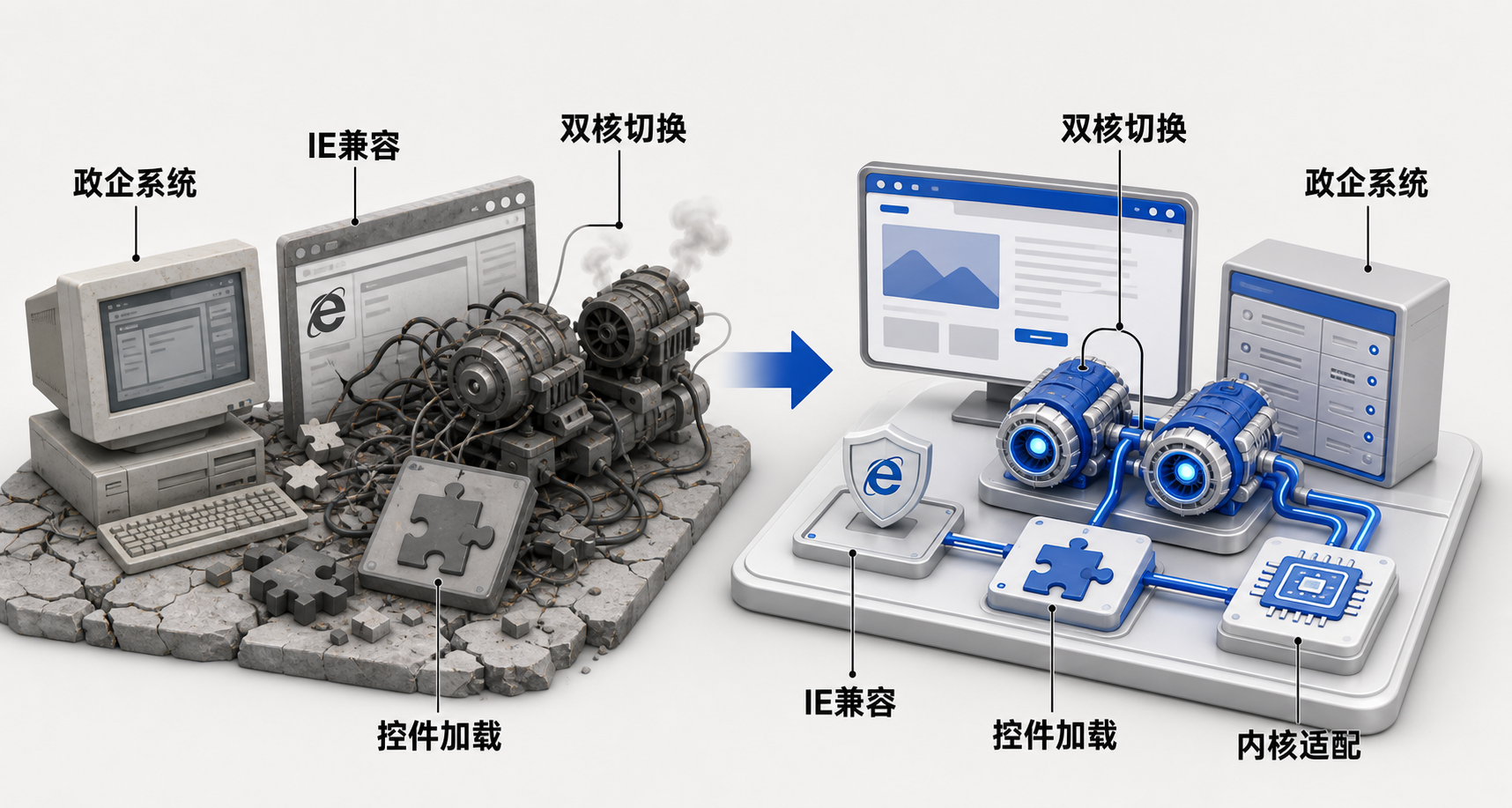 左右对比图：左侧为Edge在某政务网银页面报错‘不支持ActiveX’；右侧为360安全浏览器同一页面正常加载并显示‘已启用兼容模式’状态栏提示