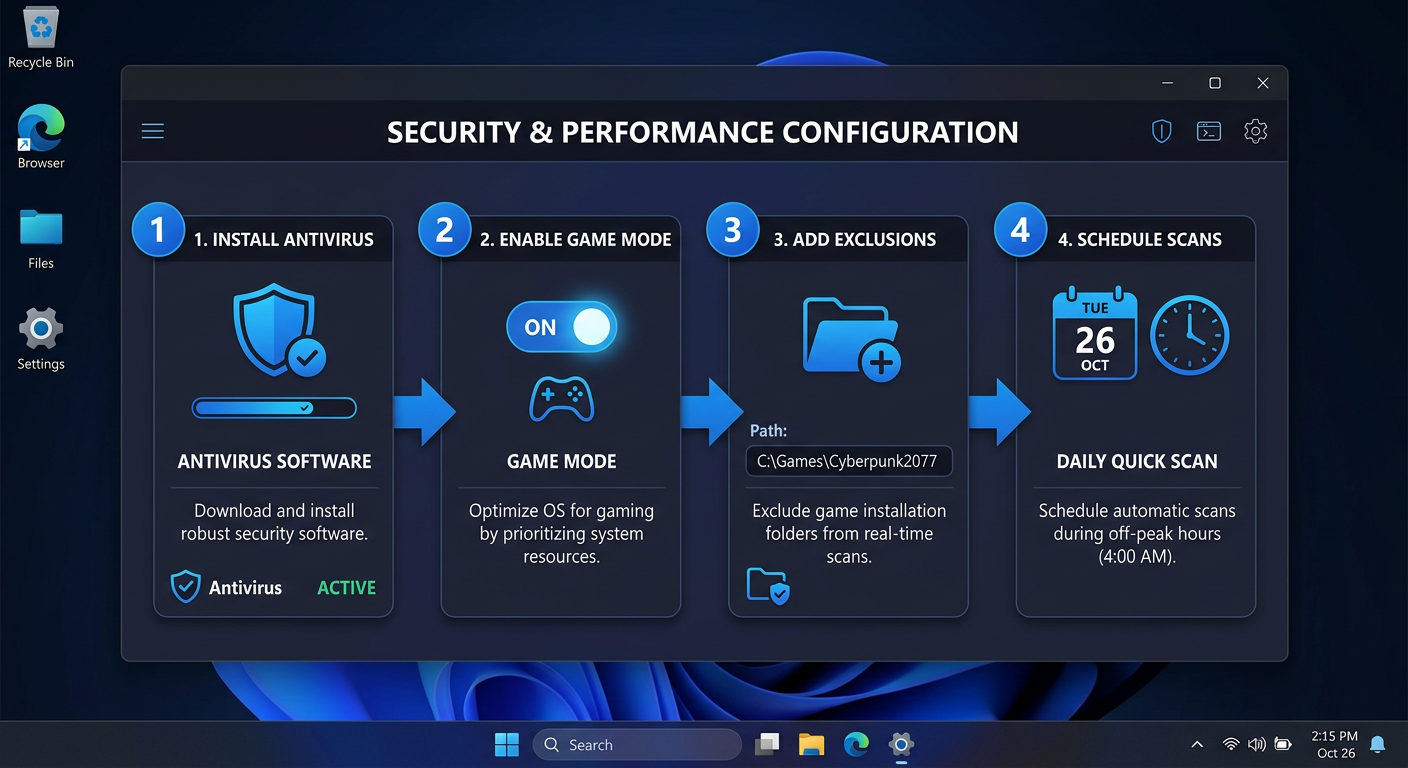 Tech editorial illustration showing the flow of temporary files, junk data, and cached data being cleaned from a gaming PC storage system by optimization tools, with performance metrics improving as a result