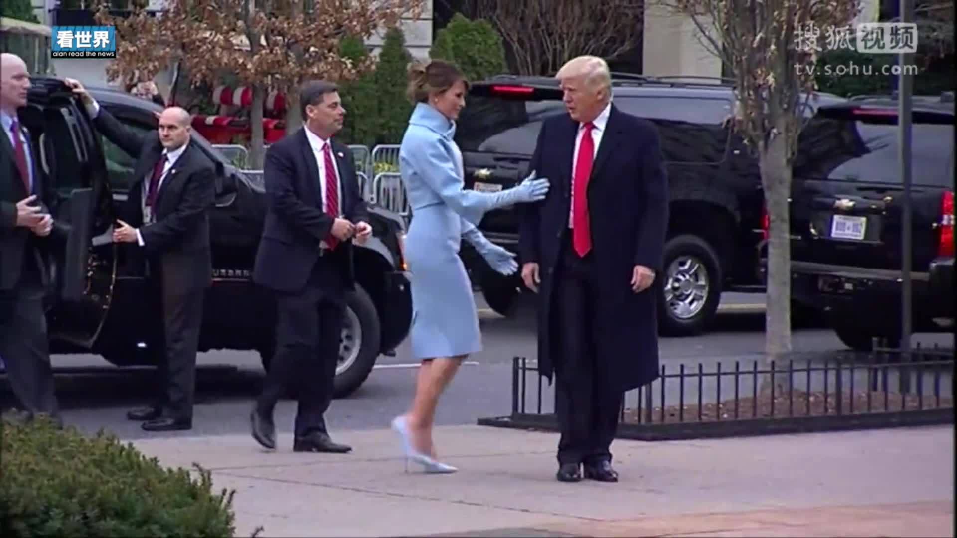 美国总统特朗普就职典礼 特朗普到达圣约翰教堂参加祈祷仪式