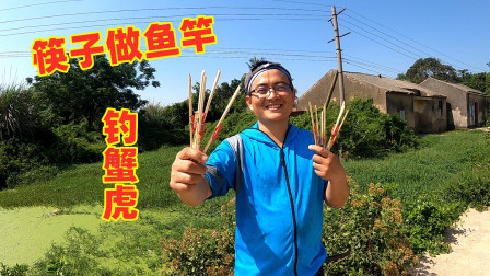 思乡渔夫赶海 筷子做鱼竿，虾肉做饵，钓到200一斤的蟹虎，渔夫乐坏了