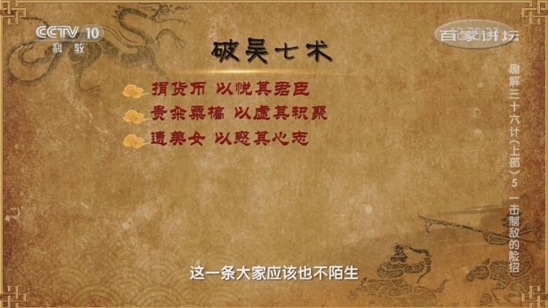 百家讲坛 《百家讲坛》 20220422 趣解三十六计（上部） 5 一击制敌的险招