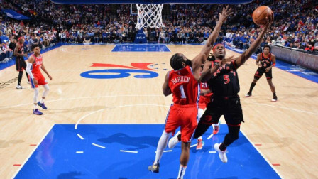 2021-2022赛季NBA集锦 恩比德31+11 哈登14+6 76人轻取猛龙2-0领先