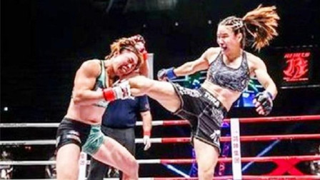 格斗视界 中国第一女拳王张伟丽昆仑决首战，地面砸击直接把对手打成青蛙眼