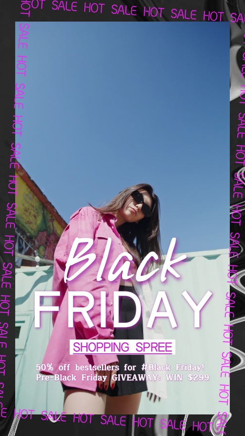 粉黑色时尚简约潮流黑五购物节折扣宣传电商视频模板