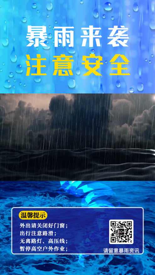 紧急暴雨预警蓝色短视频模板