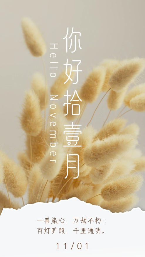 简约十一月你好问候祝福