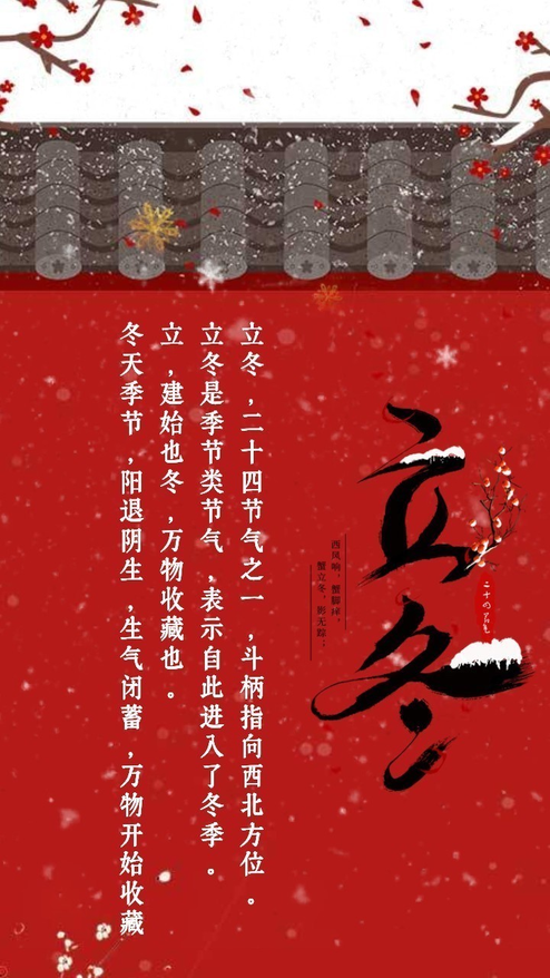 中国风喜庆立冬祝福养生海报
