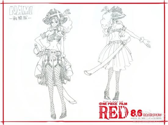 角色战斗服设定图:剧场版动画《one piece film red》,由谷口悟朗担任