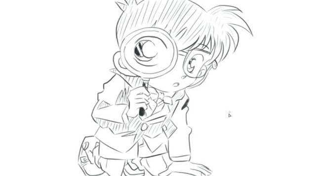 儿童绘画日本动画片《名侦探柯南》中的柯南卡通动漫简笔画教程