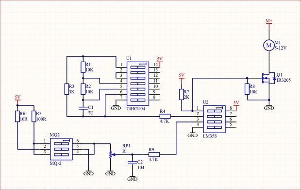 您好!请问mq-2烟雾传感器怎么控制5v到12v直流风扇慢转和快转?有没有