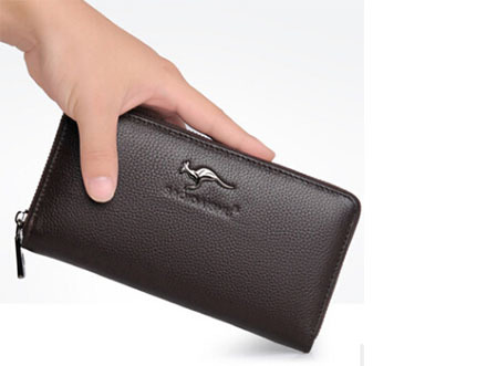 袋鼠钱包男长款钱夹棕色