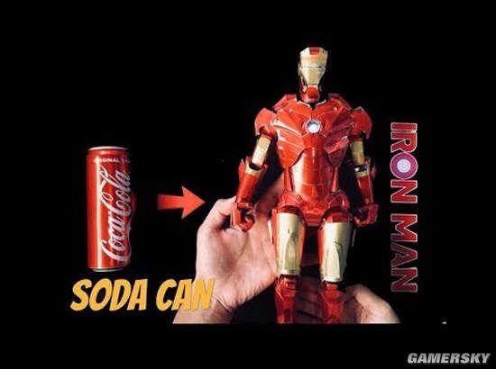 另外再搭配钢铁侠的颜色,红色就是可乐罐,剩下的金色是百威金色铁罐装