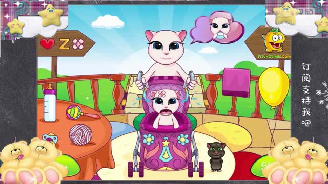 婴儿车里的小安吉拉 宠物搞笑萌 会说话的汤姆猫 会说话的金【我的.