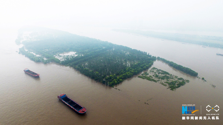 长江水位高涨 南京潜洲岛被淹没