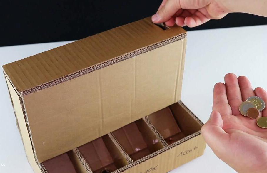 简单利用纸箱自制硬币分类器 自制钱币自动区分收纳盒创意diy