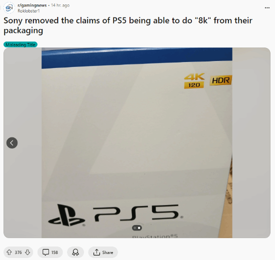 索尼修改ps5主机外包装:移除支持8k标识